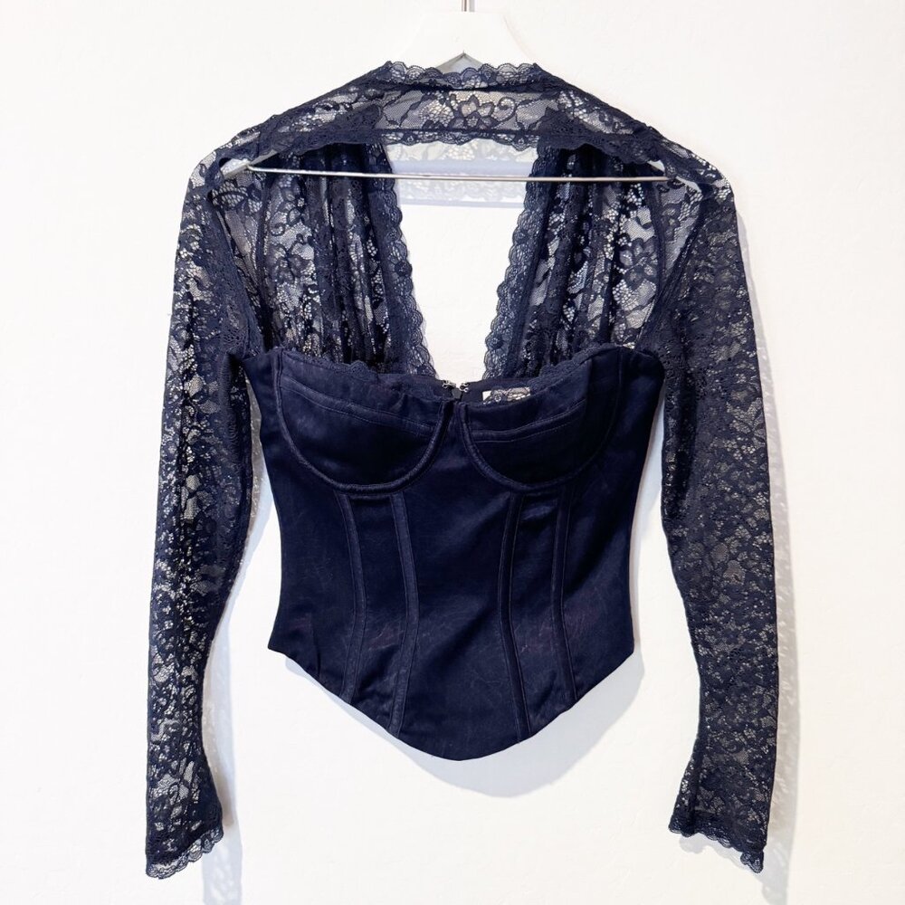 Mistress Rocks House Of CB Corset XS Navy Coquette Romantic Gothic Clubwear Top - Picture 4 of 13